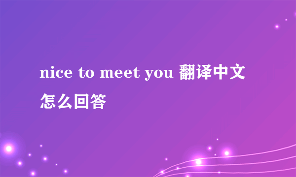 nice to meet you 翻译中文怎么回答